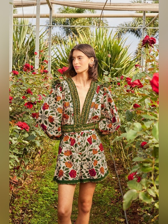 FARM Rio Pants - FARM RIO GARDEN TAPESTRY ROMPER IN SAND S